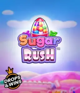 Изображение игрового автомата Sugar Rush от Pragmatic Play, показывающее волшебный мир конфет и сладостей. На изображении видны символы в виде различных сладостей, окруженные яркой атмосферой. В верхней части расположен название слота Sugar Rush, подчеркивающий сахарную тематику игры.